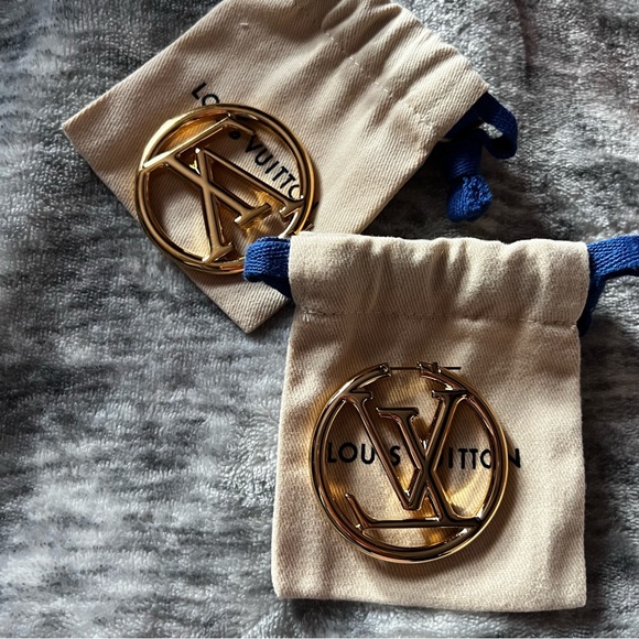 LOUIS VUITTON HOOP EARRINGS CIRCLE LV LOGO GM - Picture 4 of 8